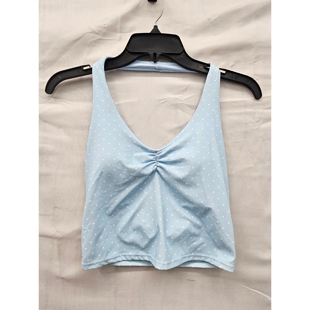 JoyLab Womens Athletic Halter Tank Top Blue Polka Dot Nylon Blend Size XS